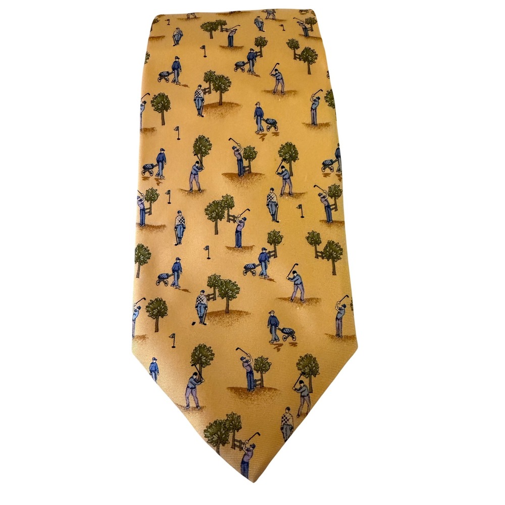 Burberry London Golf Silk Tie Mens OS Yellow Novelty